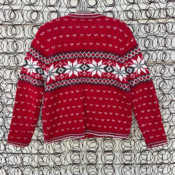Croft & Borrow Fair Isle Frog Toggle Red Snowflake Winter Christmas Cardigan MED - Picture 4 of 7